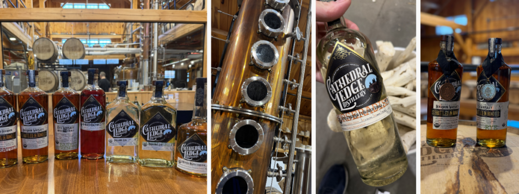 Photos of a distillery and some of its products