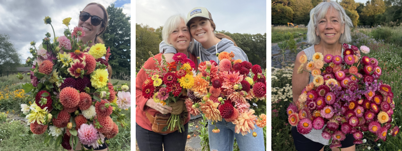 Pictures of women holding big bouquets of flowers